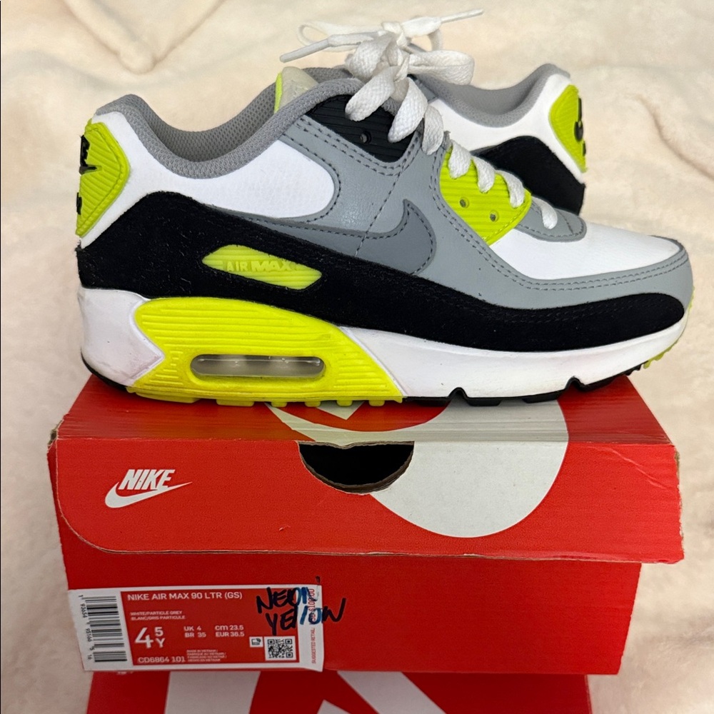 Nike Air Max 90 LTR - White, Black, Lime/Neon (Gently used once)